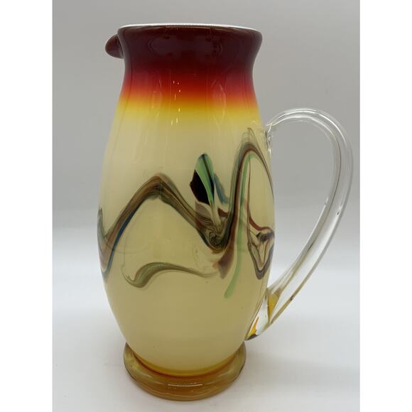 Vntg Hand Blown Dalian Glass Pitcher and 4 Tumblers 1960’s Snowflake Clambroth - Picture 2 of 11